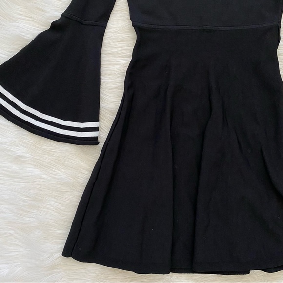 Eliza J Black Knit Long Flare Bell Sleeve Modest Crewneck Fit and Flare Dress - Picture 7 of 9